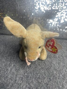 Nibbly The Bunny: Ty Plush Bunny in Light Tan with Pink Accents